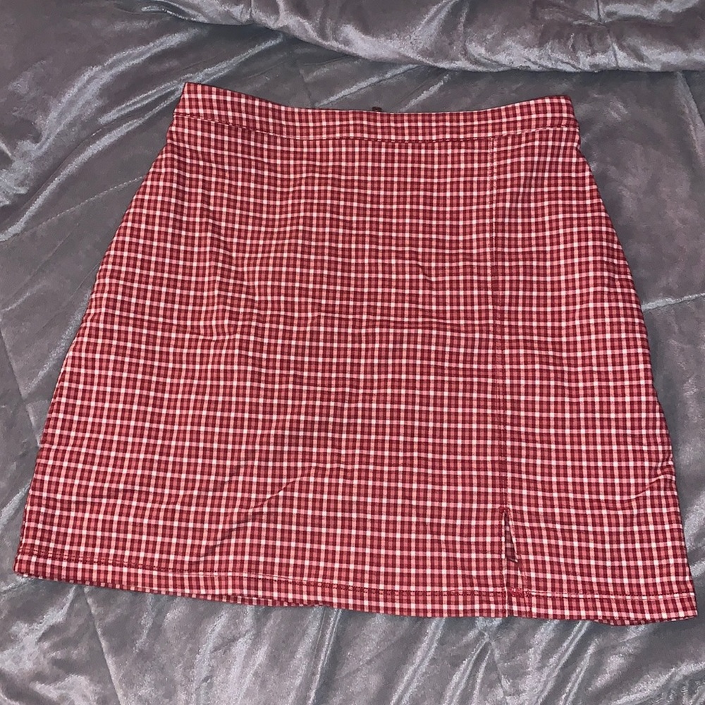 a cute red plaid holister skirt